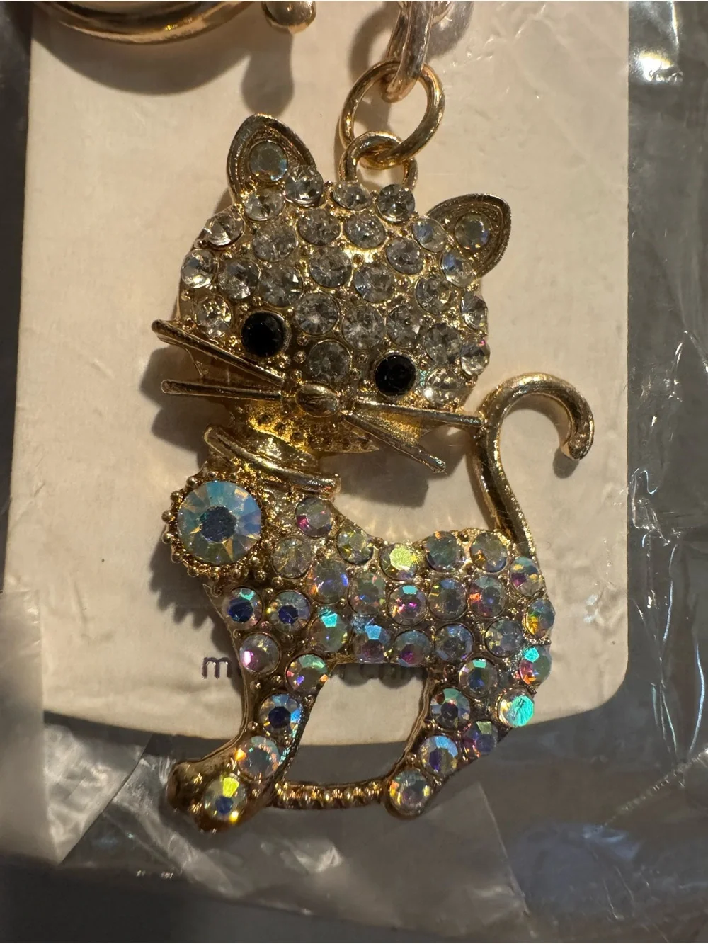 Gold-Tone Sparkling Cat Keychain